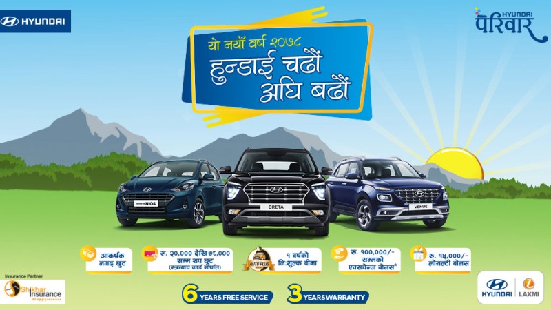असार ३१ गतेसम्म हुन्डाईका गाडी किन्दा अफर पाइने
