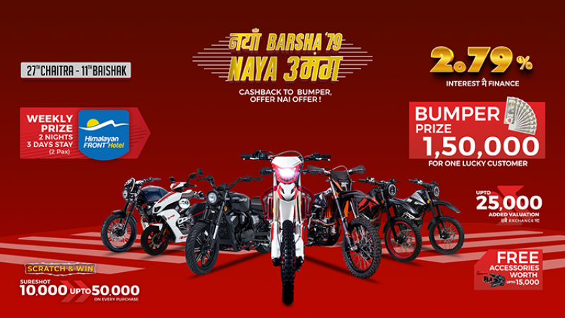 क्रसफायरका मोटरसाइकल किन्दा १ लाख ५० हजारसम्म जित्न सकिने, ब्याजदर २.७९ प्रतिशत