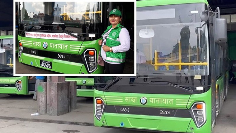 महिला कर्मचारीको ‘कन्ट्रोल’मा साझाका तीन विद्युतीय बस