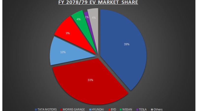 यस्तो छ ब्राण्ड अनुसारको नेपालमा ईभीको बजार हिस्सा