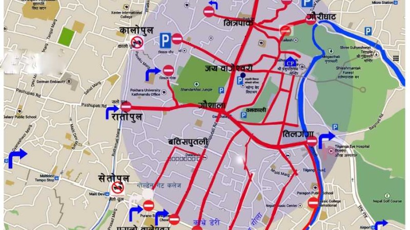 पशुपति क्षेत्र भएर यात्रा गर्दा १२ स्थानमा ट्राफिक ड्राइभर्सन