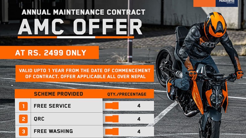 साढे २ हजार तिर्दा वर्षभरि केटीएम मोटरसाइकल सर्भिसिङ गराउन पाइने