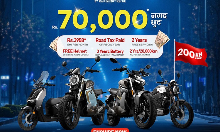 सुपर शोकोका इलेक्ट्रीक मोटरसाइकलमा ७० हजार छुट_img