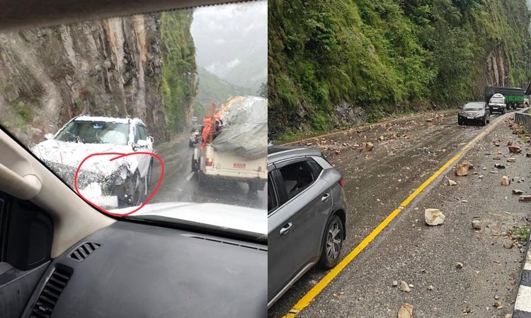 मुग्लिन-नारायणघाट सडकमा गुडिरहेको कार माथि ढुंगा खस्यो_img