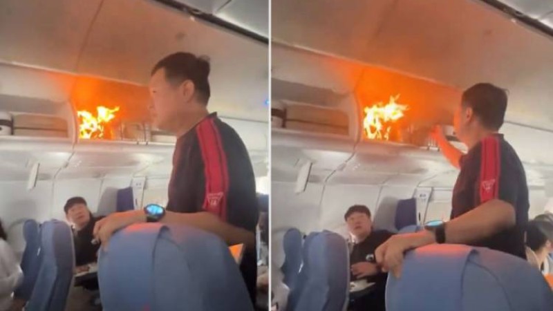 उडिरहेको जडाज भित्र लिथियम ब्याट्रीमा आगलागी