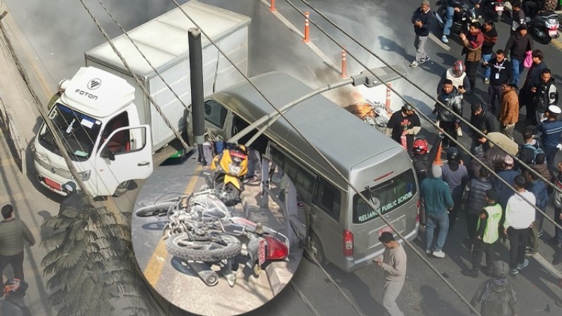 जमलमा एकै ठाउँमा ठोक्किए तीन सवारी साधन