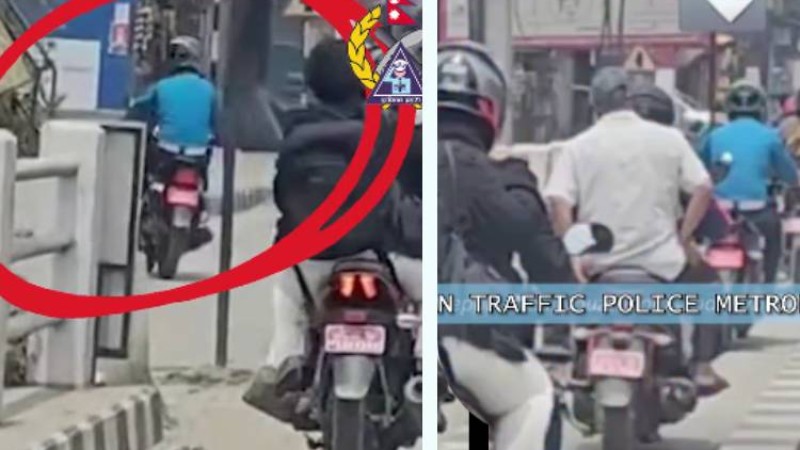 फूटपाथमा मोटरसाइकल चलाउने ट्राफिकलाई नै काटियो चिट