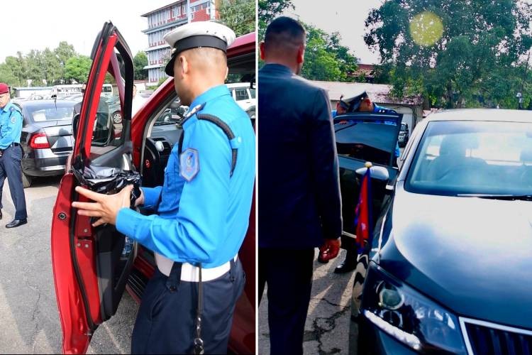ट्राफिकले हटायो गृहमन्त्री र गृहसचिवको गाडीको कालो सिसा_img