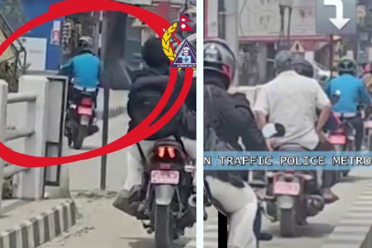 फूटपाथमा मोटरसाइकल चलाउने ट्राफिकलाई नै काटियो चिट_img